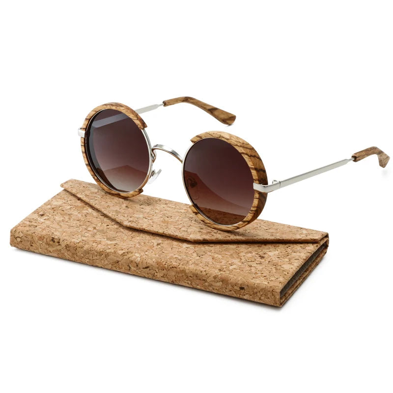 Retro Brand Designer Men Women Sun Glasses Handmade Real Wooden Frame Polarized  Round Steampunk Wood Sunglasses Free logo