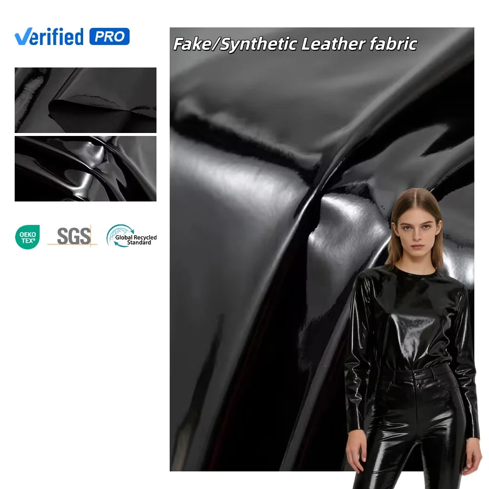 In Stock Garment Fabric Elastic Mirror Pattern Pu 4 Way Stretch Faux Leather Fabric for Leggings Costumes Dresses Skirts Fabric