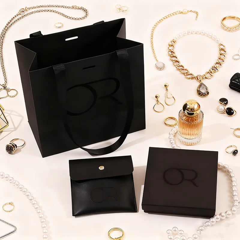 2024 New Black Jewelry Paper Boxes for Bracelet & Earrings Custom Emboss Deboss Logo Custom Color Gift Packaging Boxes