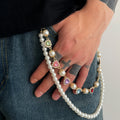 Hip Hop Layered Imitated Pearl Peach Heart Pants Wallet Chain for Women/Men Fashionable Street Wearing Jewelry Accessories Gifts