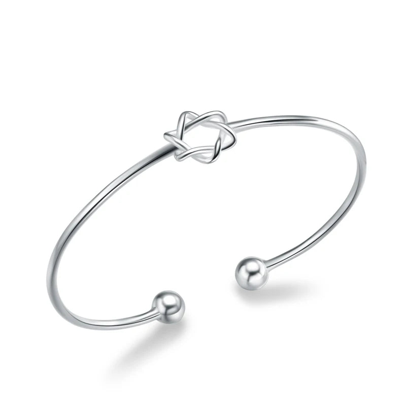 925 Sterling Silver Popular Open Bracelet High Quality New Art Six-Pointed Star Jewelry Rhodium Plated for Party or Gift