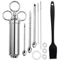 Kitchen Accessories Heavy Duty 2 Oz Stainless Steel Syringe Meat Injector with Silicone Brush for BBQ Grill