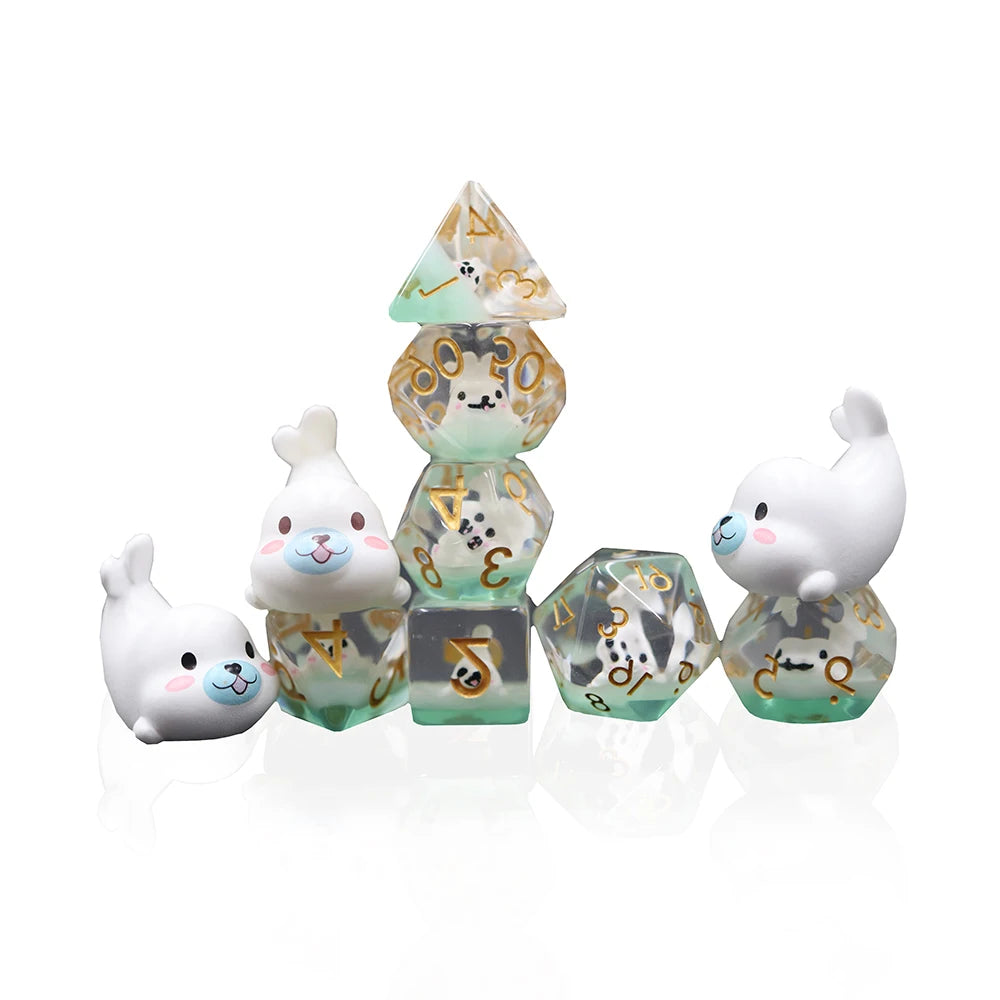 Wholesale Bulk D10 D16 D20 Resin DND RPG Dice Set 4 Sided White Seal Dice for Board Game