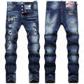Men's Fashion Trend Swing Paint Tight Elastic Slim Embroidered Badge Small Foot Jeans