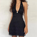 Custom Casual Spicy Girl Personality Dress New American Style Mini Dress Three-Dimensional Small Rose Deep V-Neck Halter Natural
