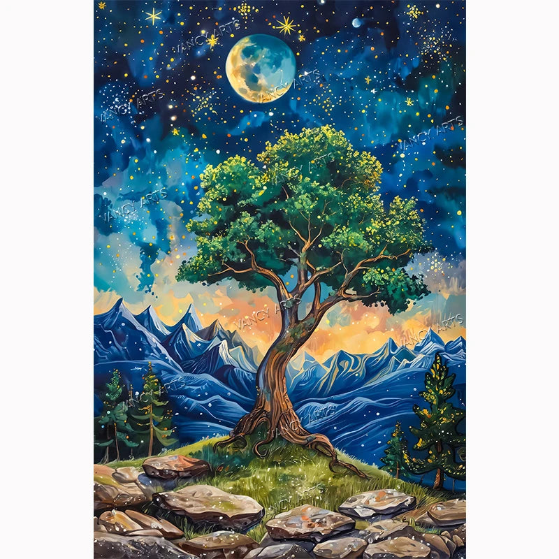 Night Tree Diamond Painting Kit - Full Drill Square Resin Drills Diamonds DIY Art & Craft Set with Tree