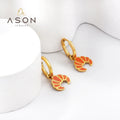 Ason New Fashion Gold Plating Waterproof Stainless Steel Kid Hoop Earrings Jewelry Orange Croissant Food Hoop Earrings for Women