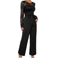 Hot Sale European and American Women Jumpsuit Causal Elegant Lace Splicing Solid Color Loose Jumpsuit