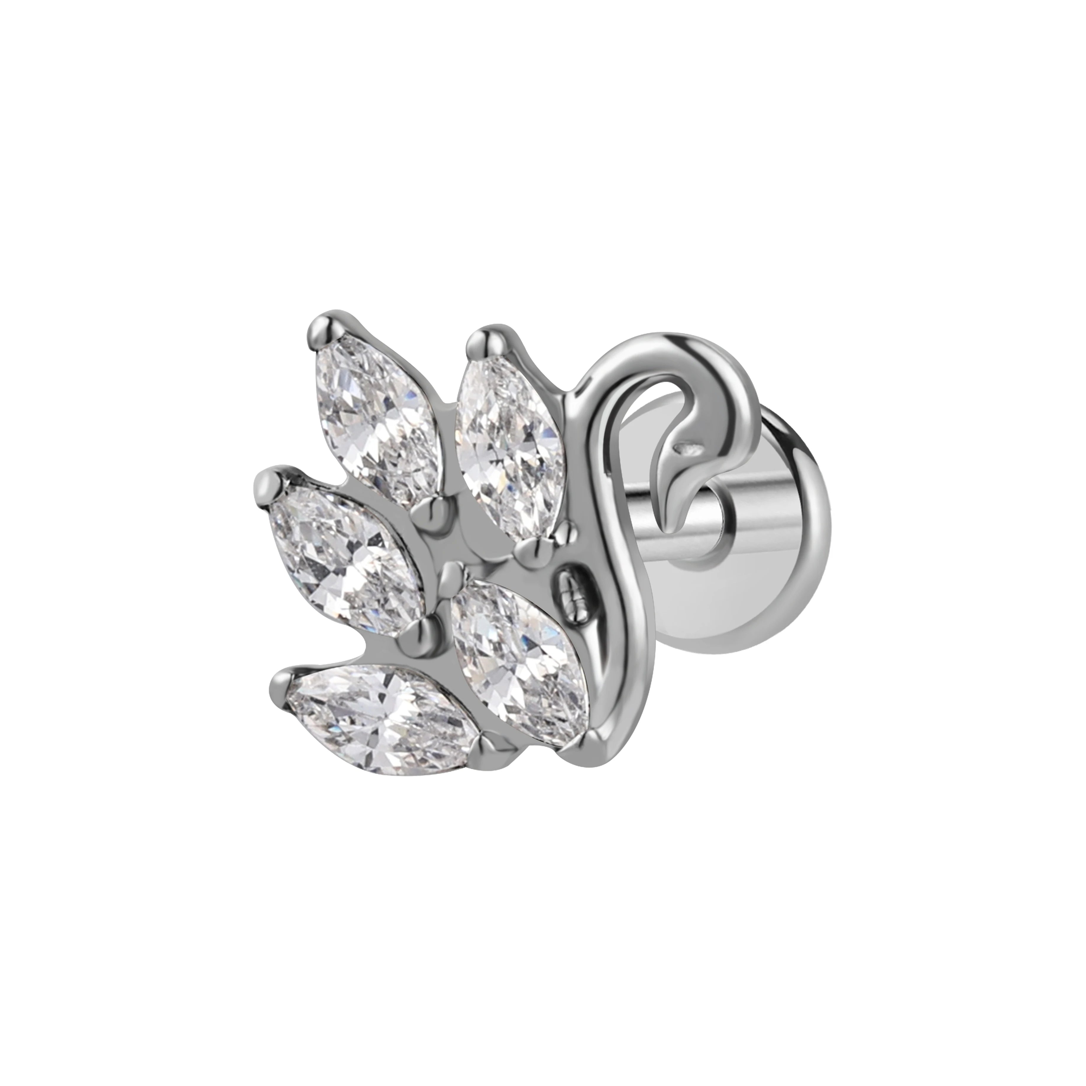 ASTM F136 Titanium Gold Plated Zircon Swan Stud Earrings Internal Thread 16G 8mm Helix Labret Lip Piercing Jewelry