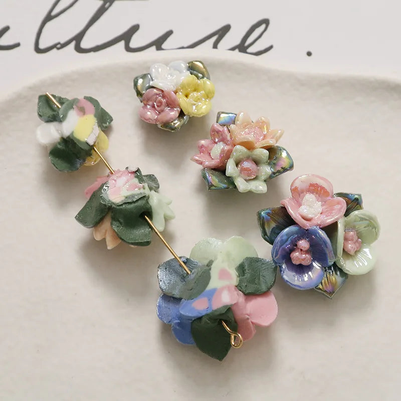 Dainty 19-25mm Colorful Rose Daisy Flower Patch Fitting Ceramic Charms Flatback Charms for DIY Jewelry Making Accessories