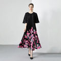 Runway Spring Summer Vacation Women's Elegant Bat Sleeve Floral Print Ruched Bohemian Woven Digital Chiffon Knee-Length Dress