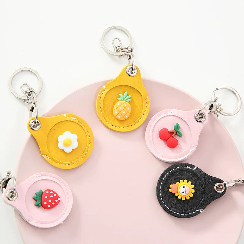 Mini Cartoon Fruit Pull Type Key Bag Solid PU Leather Key Wallets Housekeepers Car Entrance IC Card Case Holder Keychain Pouch