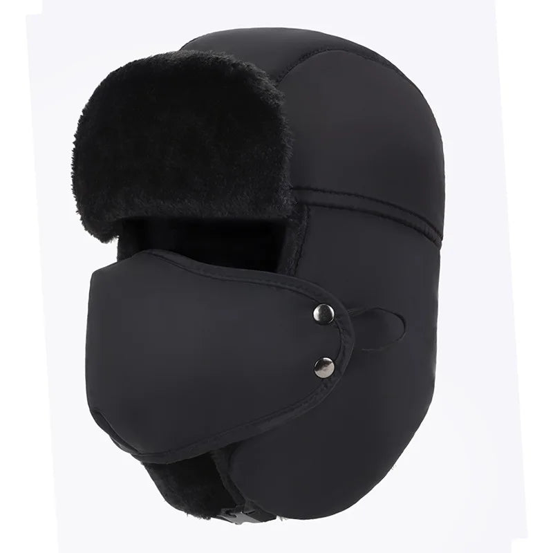 Outdoor Men and Women Ear Flap Hat Face Protector Cotton Hat Waterproof Thicken Winter Hat Cap