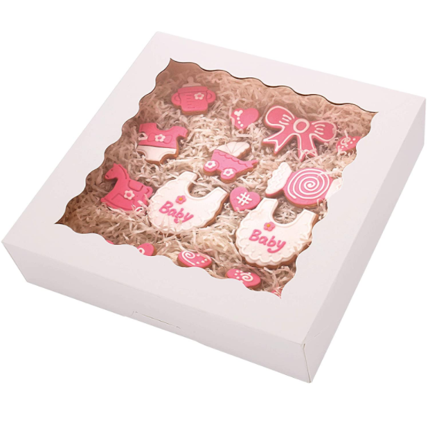 White Paperboard Disposable 10x10x5 Bakery Box with Window Bulk Cake Box with Round Cake Board
