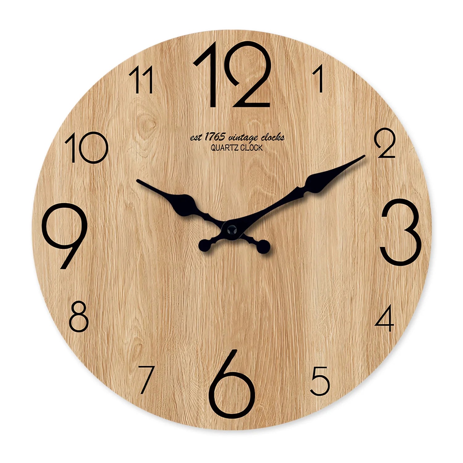 Customizable 14-Inch Modern Faux Wood Grain MDF Quartz Clock Silent Needle Display for Living Room Decor