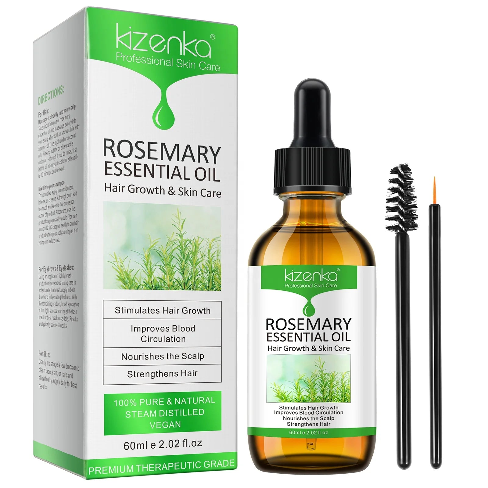 KIZENKA Pure Natural Steam Distilled Vegan Skin Care Hair Growth Organic Rosemary Essential Oil