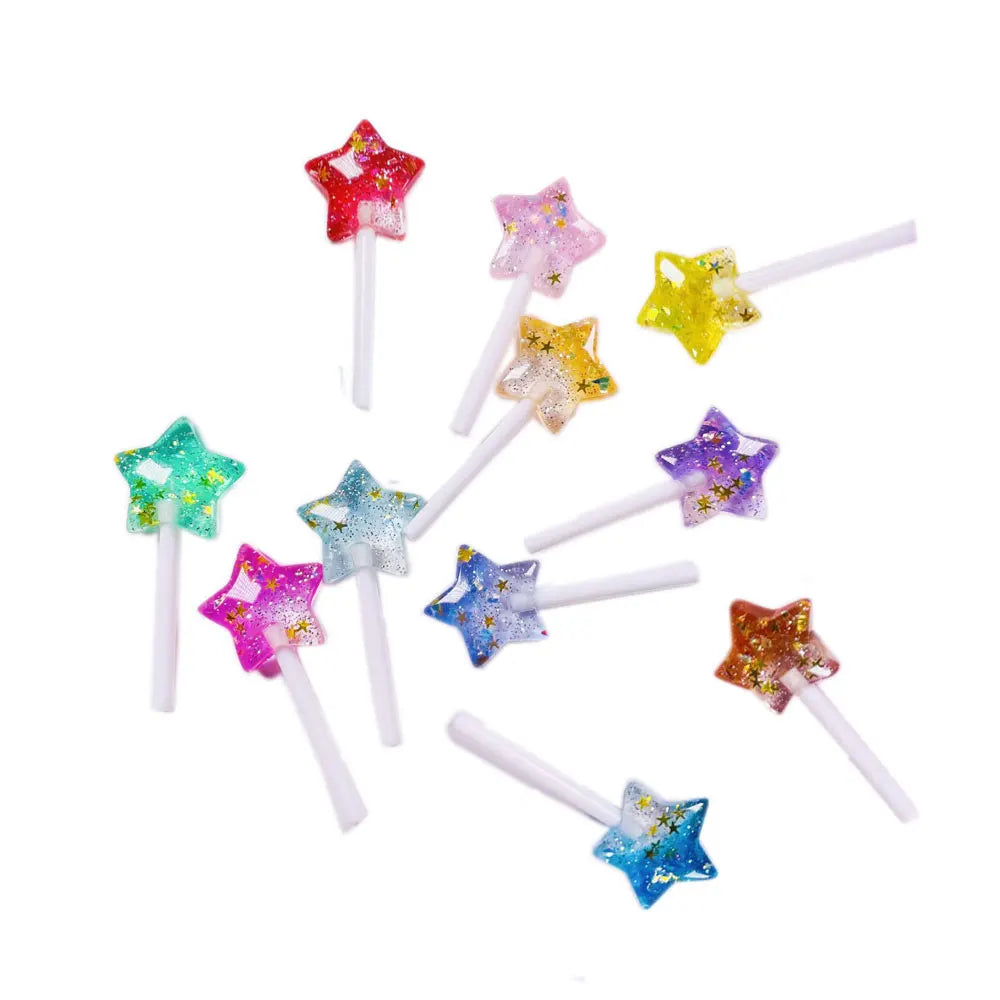 100Pcs/Bag 21*48MM Colorful Glitter Five Star Lollipops Flatback Resin Cabochons Embellishments for Hair Bows Scrapbooking DIY