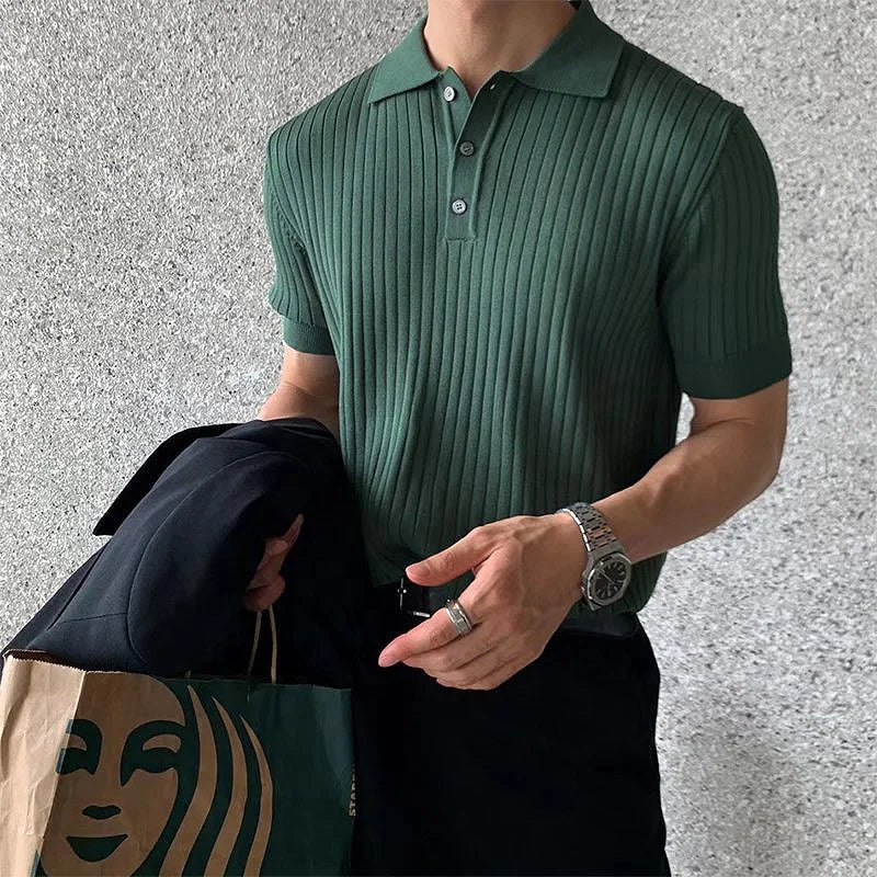2023 Men's Clothing Luxury Knit Shirt Casual Striped Button Down Solid Color Short Sleeve T-shirt for Men Breathable M-3XL