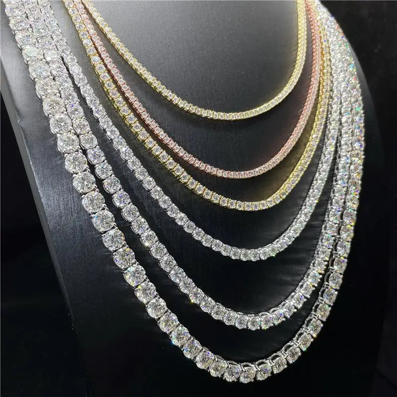 Hip Hop Iced Out D Color White VVS 925 Sterling Silver 2MM 3MM 4MM 5MM 6.5MM Moissanite Diamond Tennis Chain Necklace