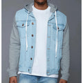Factory Direct Sale OEM Custom Bomber Jacket Solid Vintage Cropped Coat French Terry Sleeve Mens Hooded Denim Jackets