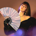 Fashion Abanicos De Mano Hologram Iridescent Custom logo Folding Hand Fan