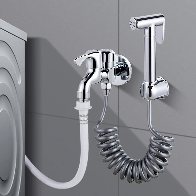 Toilet Sprayer Exposed Wall Mounted Bathroom Shower Wall Mixer Spring Hose Bracket Shattaf Set