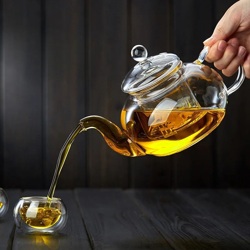 20oz 600ml American Style Clear Glass Teapot Stovetop Safe Removable Infuser Blooming Loose Leaf Tea Coffee Maker Set