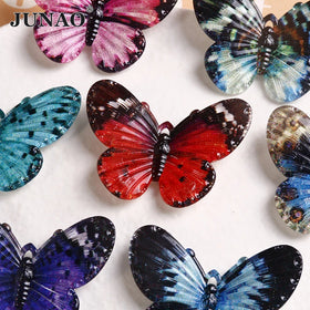 JUNAO Unique Design 41*32mm Artificial Acrylic Butterfly 3D Hair Clip Accessories Pendant Necklace Colorful Butterfly Charm
