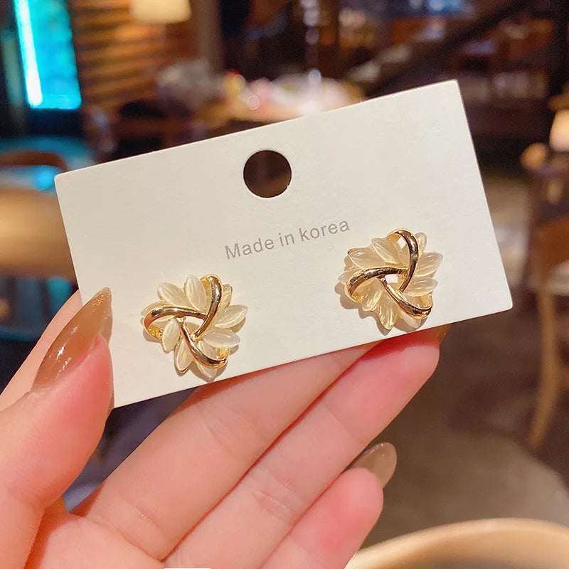 Korean Opal Sunflower Earrings Charm Fashion Silver Needle Flower Stud Earrings Women Jewelry Wholesale