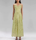 Casual Style Suspender Dresses 2025 Spring Autumn New V-neck High Waist Embroidery Organza Woven Hollow Floor-Length Solid Women