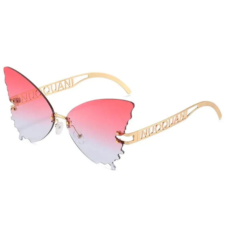 1866 the New Quirky butterfly Shaped Rose Gold Oversized Rimless Sunglasses