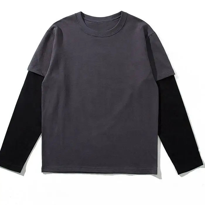 Wholesale Blank Double Layer Sleeve Tee Shirt Unisex 2 in 1 Double Layer Long Sleeve t Shirt
