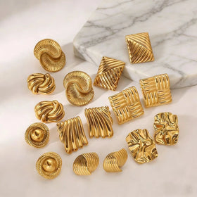 G2437 Wholesale Stainless Steel Gold Plated Girls Simple Unique Textured Cube Geometric Stud Earrings Fashion Jewelry