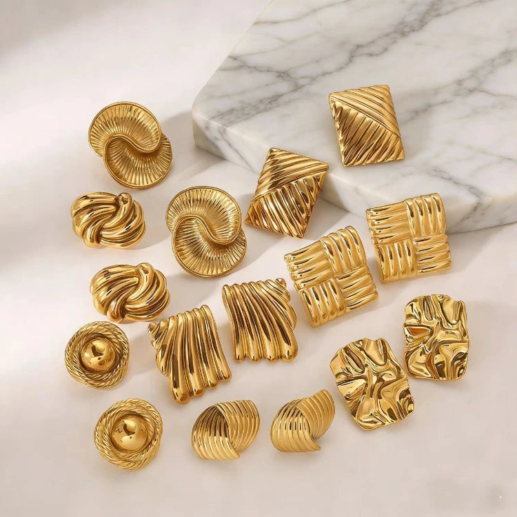 G2437 Wholesale Stainless Steel Gold Plated Girls Simple Unique Textured Cube Geometric Stud Earrings Fashion Jewelry
