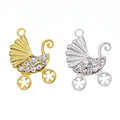 Gold Plated Crystal Baby Stroller Pin Charms Rhinestone Carriage Jewelry for Kids Alloy Material
