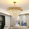 French Luxury Crystal Chandelier High End Black Gold Round Pendant Light for Living Room Illumination