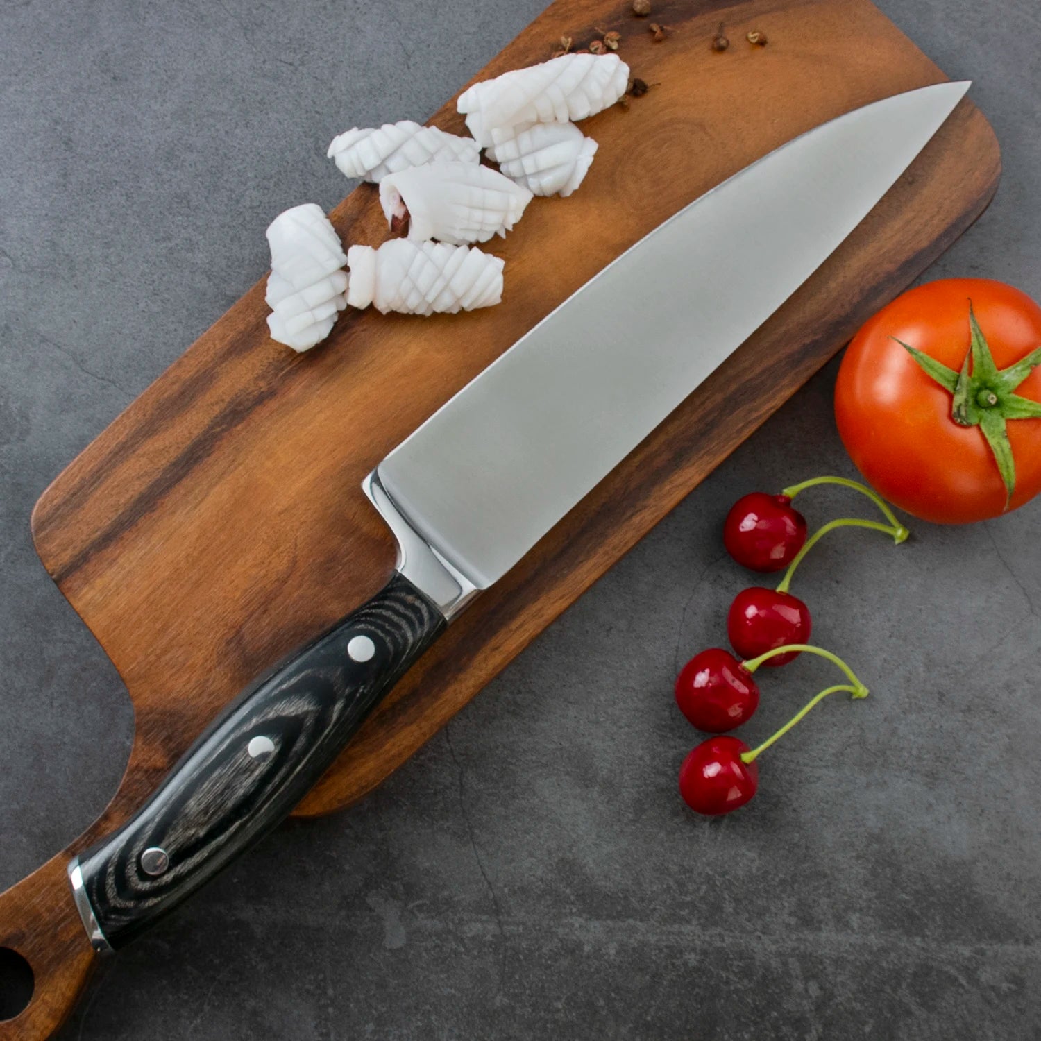 Professional High Quality 8 Inch Pakka Wood Handle Stainless Steel Chef Knife Ambidextrous High-Polish Finish