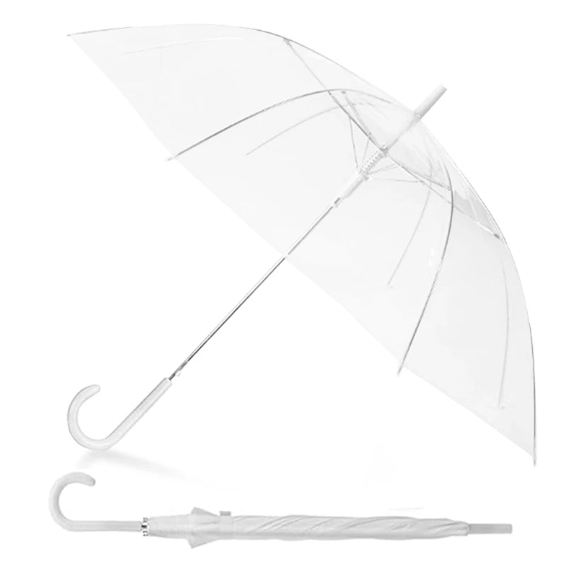 Cheap Clear Plastic Umbrella J Handle Straight Handle Custom-shaped Umbrellas Transparent Umbrella 8 Ribs