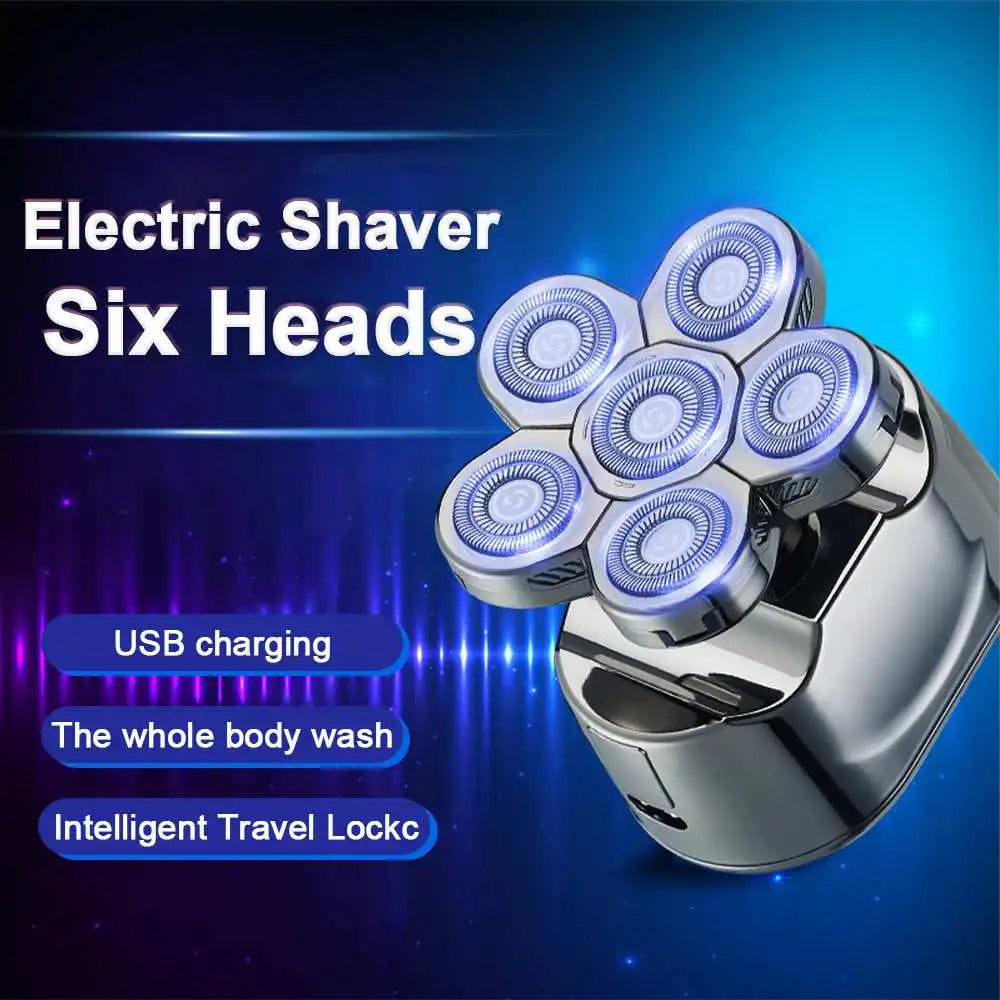 Hot Selling 6-in-1 Men's Electric Shaver USB Waterproof Rotary Razor for Beard Nose & Hair Trimming