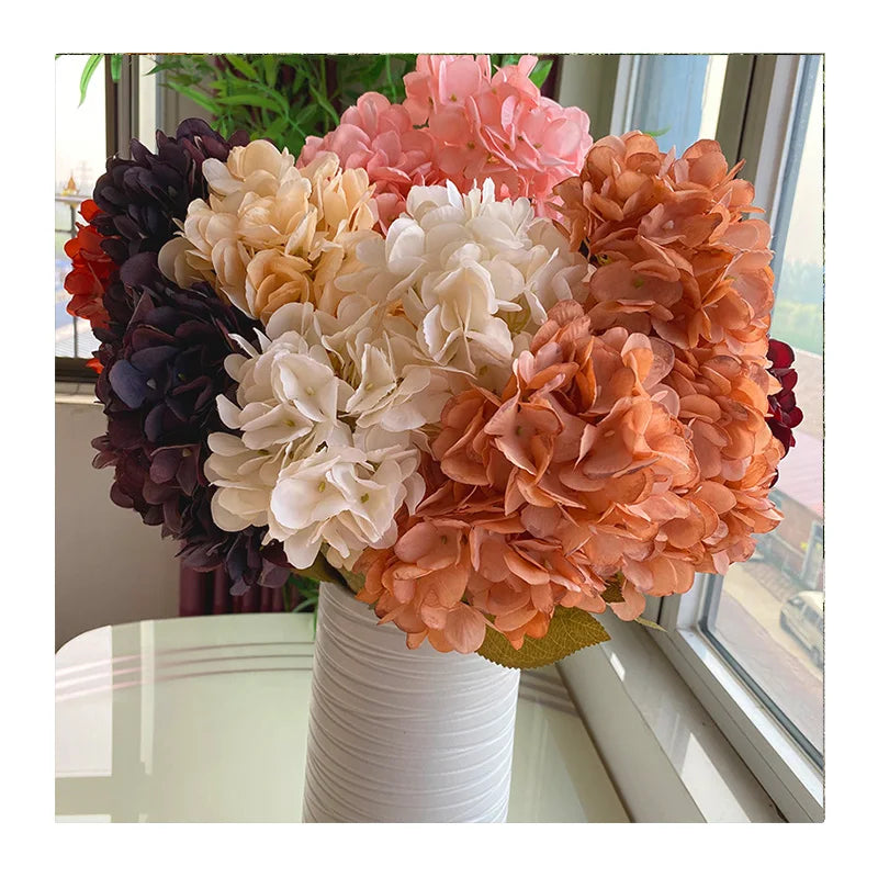 5 Heads 4 Corner Coated Hydrangea Artificial Flowers Decorative