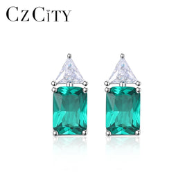 CZCITY Minimalist Jewelry Green Colorful 925 Silver Stud Lady Trendy New Earing Gemstone Cute Woman Pin Earrings