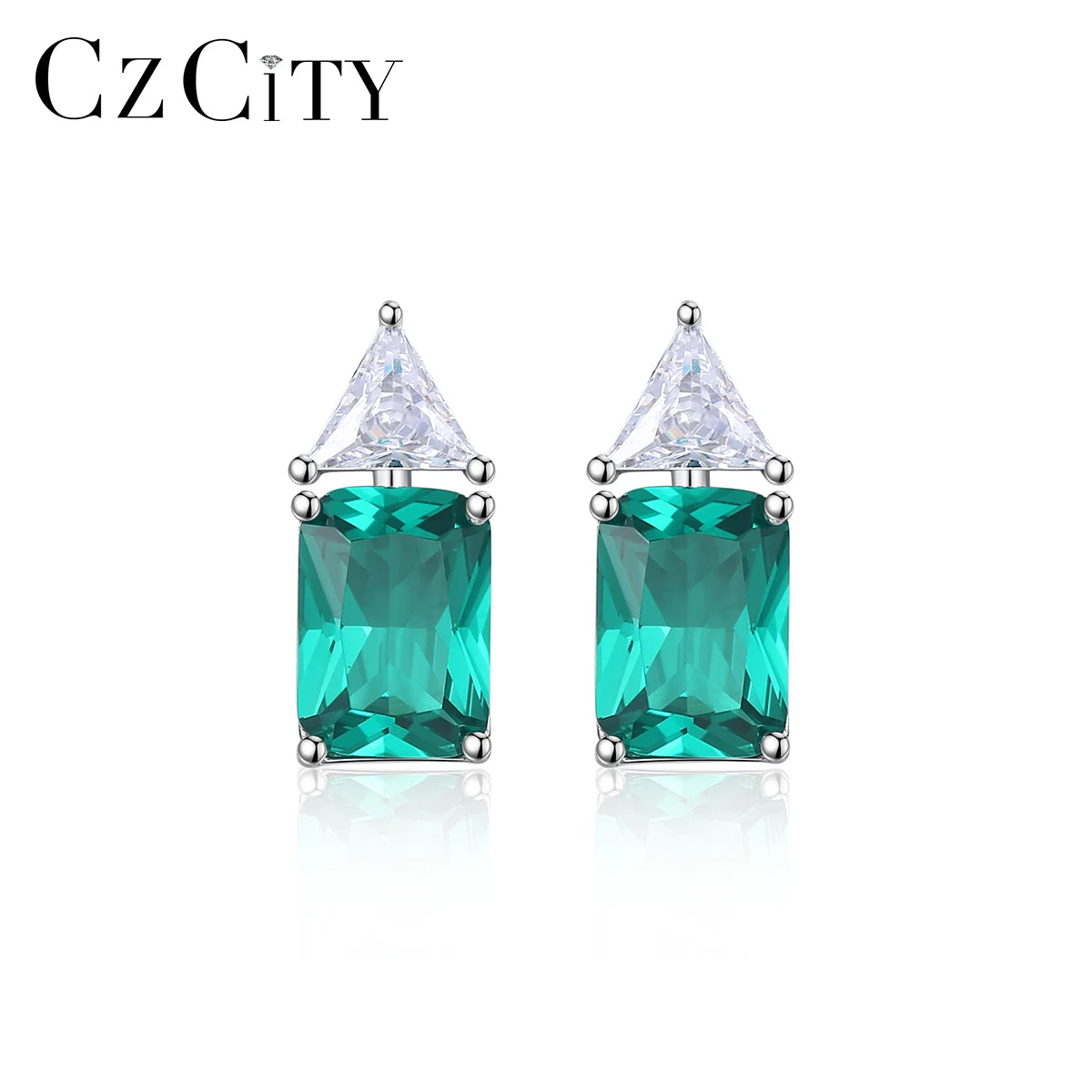 CZCITY Minimalist Jewelry Green Colorful 925 Silver Stud Lady Trendy New Earing Gemstone Cute Woman Pin Earrings