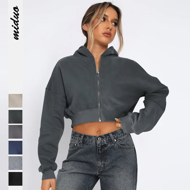 Wish New Women's Long-Sleeved Tops European American Style Casual Cardigan Jacket Winter Cross-Border Fleece Hooded Sweatshirt