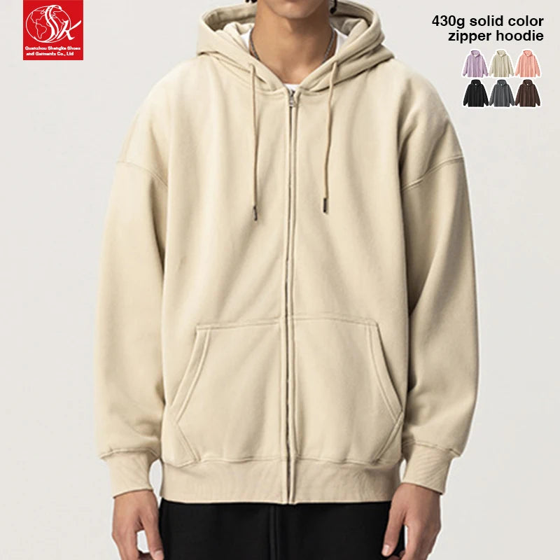 SK Luxury Custom Men's Sweatshirt Heavy-Duty Fleece Lined Zip-Up Collar Casual Wear Oversized Hooded Zip Neck Hoodie