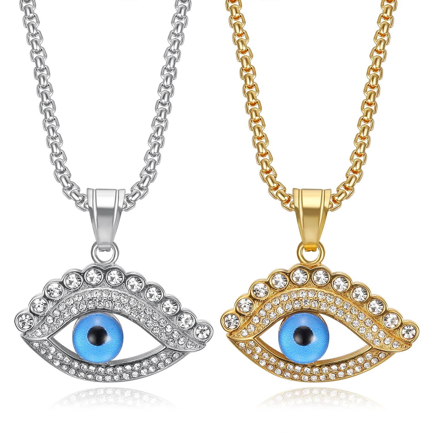 316 Stainless Steel Angel's Eye Pendant Necklace Fashion Gold Plated Talisman Zircon Religious Jewelry Accessory for Men Parties