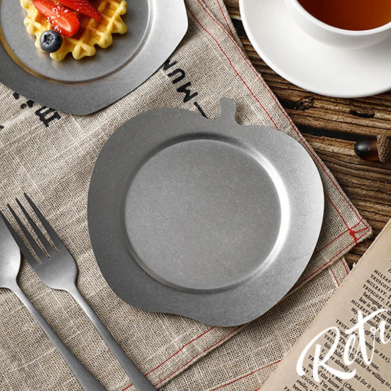 Camping Outdoor Stainless Steel Apple Shape Dinner Tray Dessert Salad Plate Serving Platters