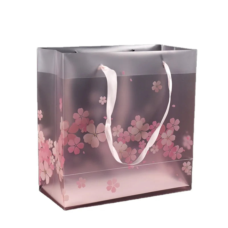 Custom Imprinted Frosted PVC Translucent Striped Cosmetic Gift Advertising Tote Shopping Bags PP Plastic Handbag Promotion