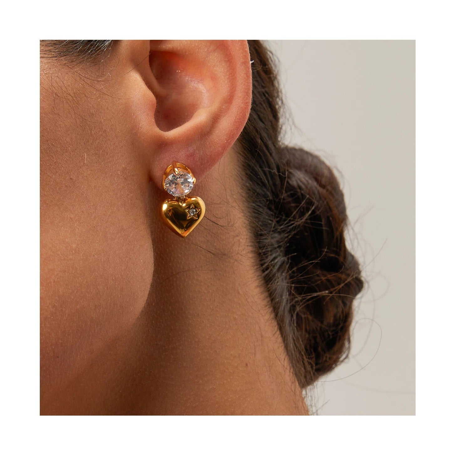 ERESI Non Tarnish Luxury Accessories Waterproof Hoop Women Stainless Steel 18K Gold Plated Fashion Jewelry Heart Earrings