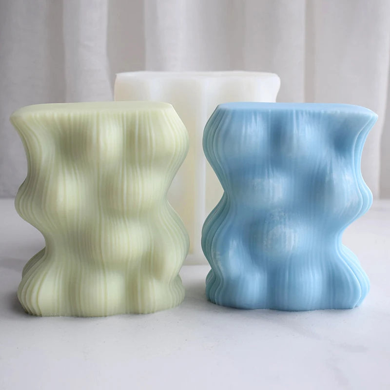 Geometric Wavy Striped Wax Mold Rectangle Ribbed Silicone Mold for DIY Cake Tool for Wave Twirl Bubble Candles