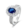 Wholesale Luxury 925 Sterling Silver Oval Sapphire Gemstone Rings Rhodium Plated for Wedding and Party for Women